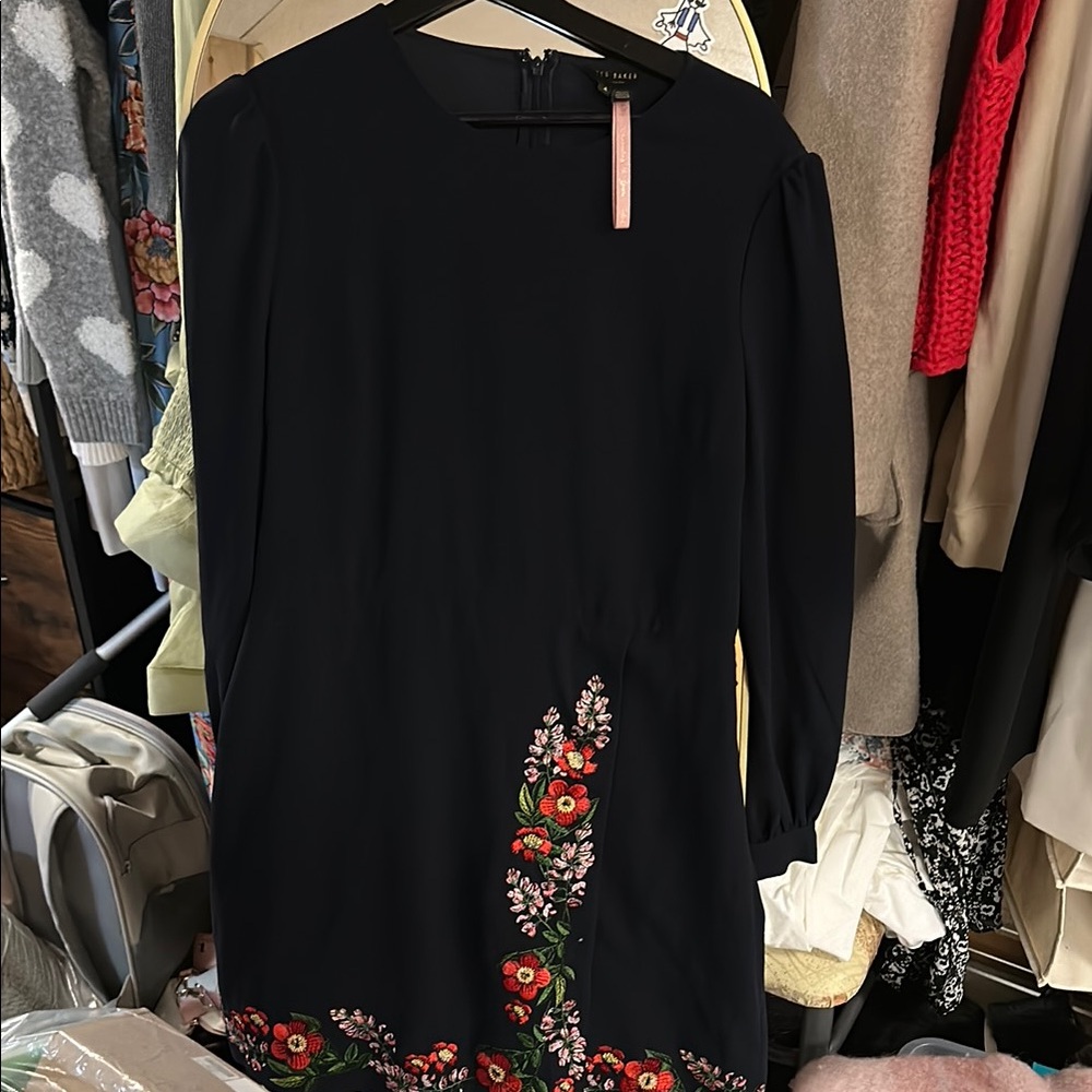 Ted Baker Black and Red Embellished Sheath Dress